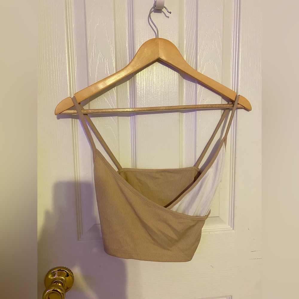 White & Tan Crop Top!